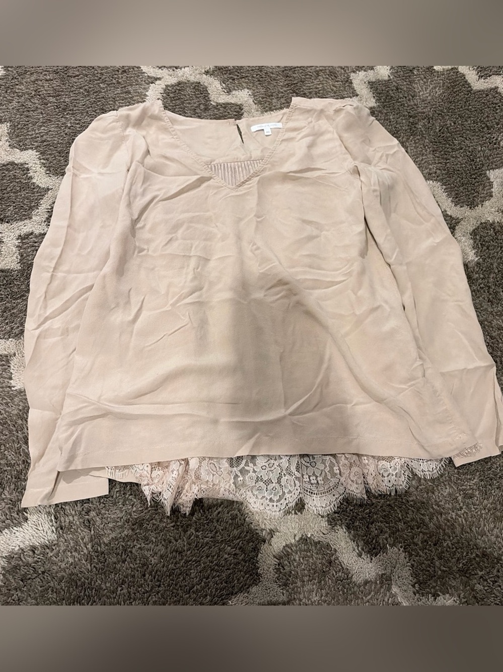 Patrizia Pepe Sheer Lace-Hem Long Sleeve Blouse - Beige